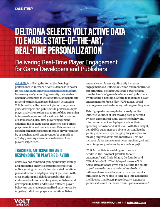 DeltaDNA Selects Volt Active Data to Enable State-of-the-Art, Real-Time Personalization